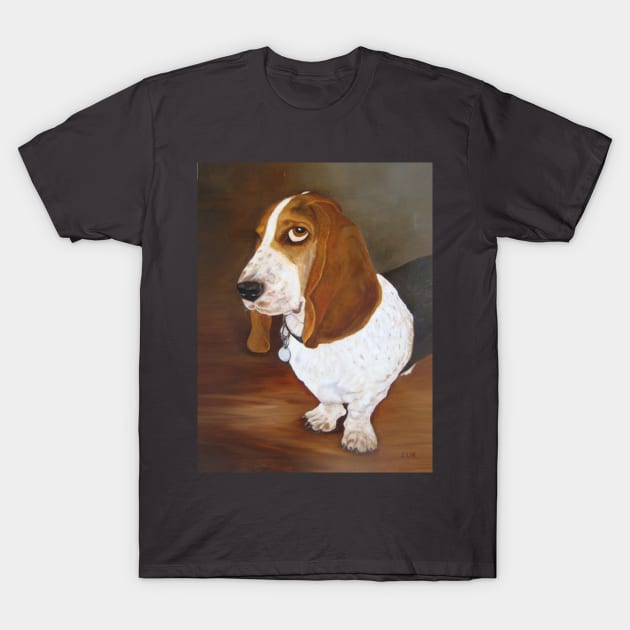 Basset Hound Dog Portrait. Droopy Ears and Huge Paws. T-Shirt by KarenZukArt